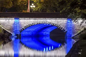 Prints of Illuminated bridge along the Pilsetas Canal, Riga, Latvia Latvia Prints: Illuminated Bridge along Pilsetas Canal Print, Riga, Latvia