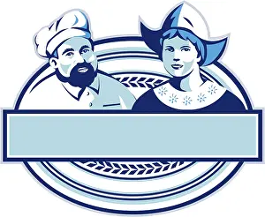 Retro Style Illustration Prints: Illustration of a baker