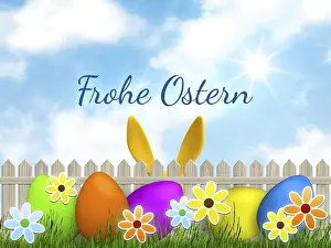 Traditional German Customs Prints: Illustration of a easter graphic with happy easter in german language