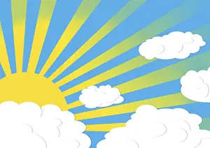 Cloudy Weather Forecast Prints: Illustration: Sun breaks through the clouds