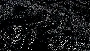 Black And White Design Prints: This image features a dramatic 3D render of dynamic bursts