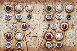 Industrial Building Interior Prints: An image of an old switching panel