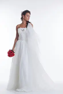 Young Bride Prints: Image of pretty young bride posing with veil