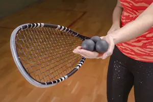 Squash Racket Prints: Image of racket and three squash balls
