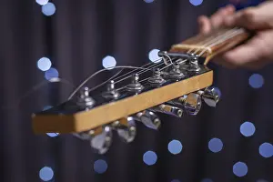 String Instrument Photography Prints: Image of the strings of an electric guitar close-up