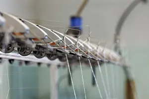 Traditional Weaving Loom Prints: Image thread in holders on loom, close-up