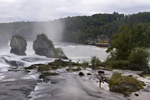 Atmospheric Evening Mood Prints: Impressive waterfall with two rocks