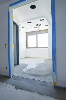 Construction Site Germany Prints: Incomplete room with ceiling openings and windows