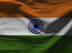 Deserted Indian Landscape Prints: India flag with texture on a background