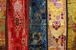 Traditional Indian Patterns Prints: Indian patchwork fabric with traditional Indian patterns close up
