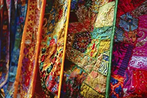 Traditional Indian Patterns Prints: Indian patchwork fabric with traditional Indian patterns close up