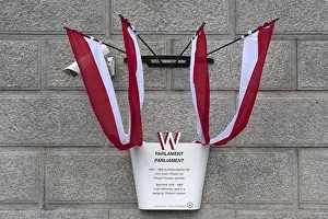 Austrian Parliament Building Prints: Information board with Austrian flags