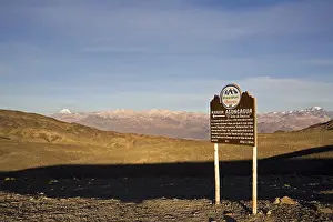 Cloudy Blue Sky View Prints: Information panel with vulcan Aconcagua in the background