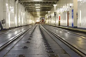 Northern Germany Ferry Service Prints: Inside and Roll on / Roll off ship with train tracks