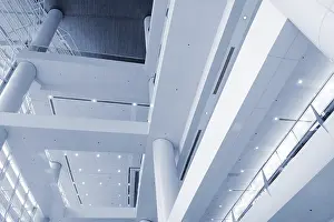 Deserted Corridor Prints: Interior of modern building with nobody