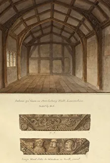 Black And White British Buildings Prints: Interior of a Rom in Samlesbury Hall