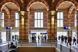 Prints of Interior view of Centraal Station, Central Station with flag, Amsterdam, Netherlands Railway Prints: Interior View of Centraal Station Print, Amsterdam