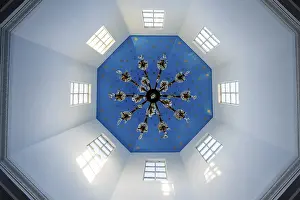 Russian Orthodox Church Interior Prints: Interior view, octagonal ceiling with chandelier