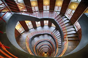Northern German Urban Environment Prints: Interior view, staircase, round