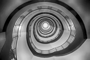 Northern German Urban Environment Prints: Interior view, staircase, round