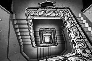 Art Nouveau Style Homes Prints: Interior view, staircase, square