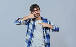 Sign Language Interpreter Prints: Interpreter man gesturing CALL ME in sign language