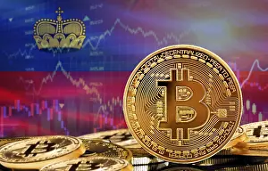 Prints of Investors in cryptocurrency and Blockchain Technology in Liechtenstein, Concept. Bitcoin with Liechtenstein flag in the background Liechtenstein Prints: Liechtenstein Blockchain Technology Print