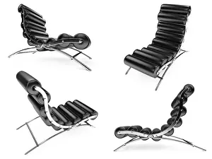 Empty Studio Environment Photo Prints: Isolated collage of sofa over white background