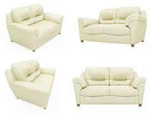 Symbolic Picture Concept Prints: Isolated collage of sofa over white background