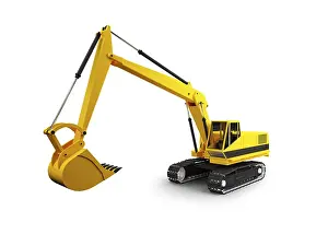 Plain Colored Background Images Prints: Isolated heavy machine on white background