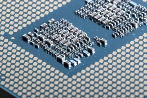 Electronic Technology Images Prints: Macro image of the microchips of a modern processor