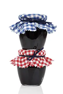 Red Coloured Food Photography Prints: Two jars of blackberry jam