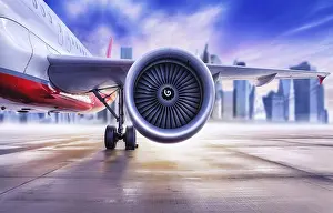 Deserted Airport Grounds Prints: jet engine of an aircraft