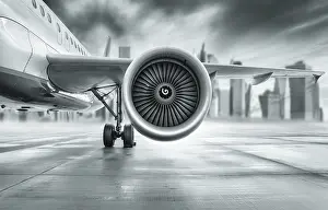 City Skyline View Prints: jet engine of an aircraft