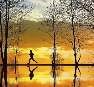 Athletic Runner Prints: Jogging at sunset