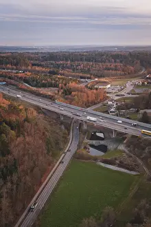 Long Distance Traffic Germany Prints: Junction of roads surrounded by forests