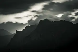 Bavarian Mountain Range Prints: Karwendel mountains at night with dramatic clouds