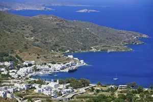 Cyclades Islands Architecture Prints: Katapola harbour, elevated view