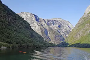 UNESCO World Heritage Norway Prints: Kayakers in front of high cliffs