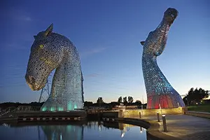 The Kelpies Prints: The Kelpies at Night, Forth and Clyde Canal Print