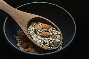 Pumpkin Seed Benefits Prints: Kernels in ladle, kernel mix of almond kernels