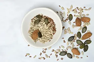 Sunflower Seed Mix Prints: Kernels in shell, kernel mix of almond seeds