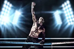 Martial Arts Sport Prints: Kickboxer posing in the ring