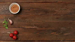 Top View Of Ingredients Prints: Kitchen background with ingredients