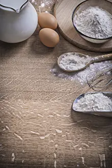Healthy Eating Images Prints: Kitchen composition eggs milk flour and tools