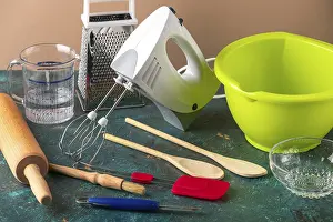 Empty Kitchen Table Scene Prints: Kitchen utensils such as mixer