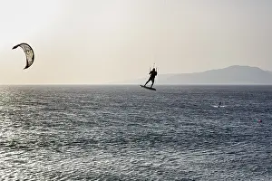 Andalusia Travel Images Prints: Kitesurfer jumping, backlight, Tarifa