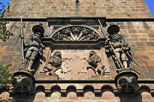 Historic German Landmark Prints: Knight figures above the gate tower