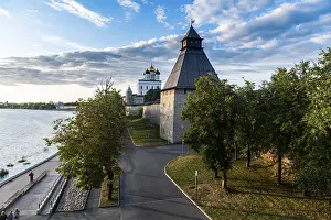 Russian Historic Landmark Prints: The kremlin and the Trinity Cathedral in Pskov