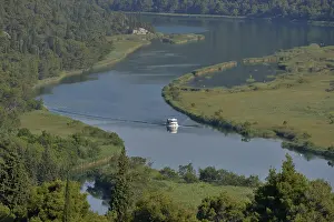 Prints of Krka River with an excursion boat, Krka National Park, Šibenik-Knin County, Dalmatia, Croatia Krka River with an excursion boat, Krka National Park, ibenik-Knin County, Dalmatia, Croatia River Prints: Krka River Print, National Park, Croatia